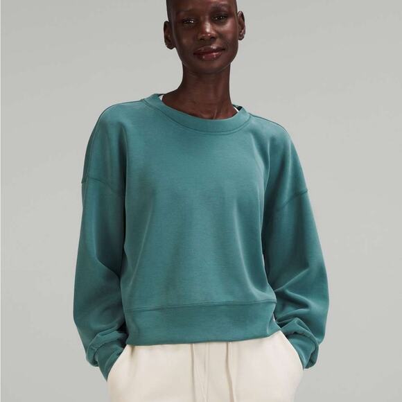 Lululemon Perfectly Oversized Cropped Crew Green Jasper Size 2 - Picture 2 of 6